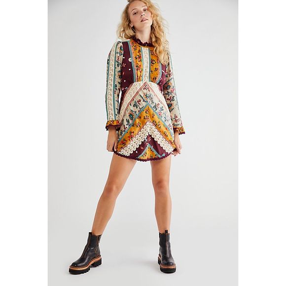 New Free People Fall To Pieces Mini Dress sz 4 - Picture 1 of 8